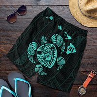 Hawaiian Map Turtle Ohana Hibicus Polynesian Men's Shorts - Turquoise - AH Art - Polynesian Pride