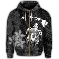 Hawaiian Map Turtle Plumeria Hibiscus Fish Hook Polynesian Zip Hoodie - Polynesian Pride