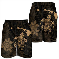 Hawaiian Map Turtle Plumeria Hibiscus Fish Hook Polynesian Men's Shorts Gold - AH - Polynesian Pride