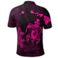Hawaiian Map Turtle Plumeria Hibiscus Fish Hook Polynesian Polo Shirt Pink - Polynesian Pride