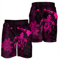 Hawaiian Map Turtle Plumeria Hibiscus Fish Hook Polynesian Men's Shorts Pink - AH - Polynesian Pride