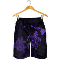 Hawaiian Map Turtle Plumeria Hibiscus Fish Hook Polynesian Men's Shorts Purple - AH - Polynesian Pride