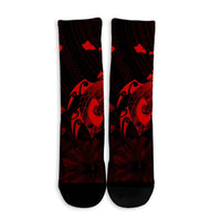 Hawaiian Map Turtle Plumeria Hibiscus Fish Hook Polynesian Crew Socks Red - AH - Polynesian Pride