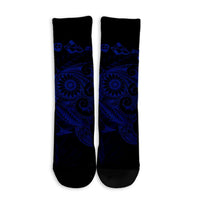 Hawaiian Map Turtle Tattoo Hibiscus Plumeria Polynesian Crew Socks - Blue - AH - Polynesian Pride