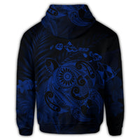 Hawaiian Map Turtle Tattoo Hibiscus Plumeria Polynesian Zip Hoodie Blue - Polynesian Pride