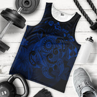 Hawaiian Map Turtle Tattoo Hibiscus Plumeria Polynesian Tank Top - Blue - AH - Polynesian Pride