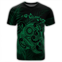 Hawaiian Map Turtle Tattoo Hibiscus Plumeria Polynesian T Shirt Green AH - Polynesian Pride