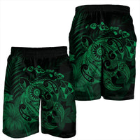 Hawaiian Map Turtle Tattoo Hibiscus Plumeria Polynesian Men's Shorts - Green - AH - Polynesian Pride