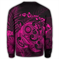 Hawaiian Map Turtle Tattoo Hibiscus Plumeria Polynesian Sweatshirt - Pink - AH - Polynesian Pride
