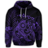 Hawaiian Map Turtle Tattoo Hibiscus Plumeria Polynesian Hoodie Purple - Polynesian Pride