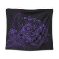Hawaiian Map Turtle Tattoo Hibiscus Plumeria Polynesian Tapestry - Purple - AH Wall Tapestry Black - Polynesian Pride