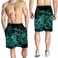 Hawaiian Map Turtle Tattoo Hibiscus Plumeria Polynesian Men's Shorts - Turquoise - AH - Polynesian Pride