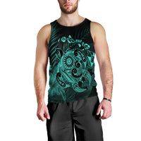 Hawaiian Map Turtle Tattoo Hibiscus Plumeria Polynesian Tank Top - Turquoise - AH Black - Polynesian Pride