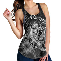 Hawaiian Map Turtle Tattoo Hibiscus Plumeria Polynesian Racerback Tank - White - AH - Polynesian Pride
