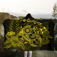 Hawaiian Map Turtle Tattoo Hibiscus Plumeria Polynesian Hooded Blanket - Yellow - AH - Polynesian Pride