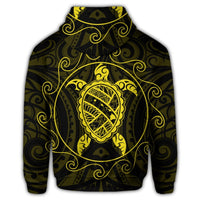 Hawaiian Map Turtle Wave Polynesian Zip Hoodie Yellow - Polynesian Pride