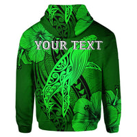 Custom Hawaiian Map Whale Swim Hibiscus Polynesian Hoodie Green - Polynesian Pride