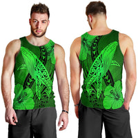 Hawaiian Map Whale Swim Hibiscus Polynesian Tank Top - Green - AH - Polynesian Pride