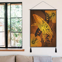 Hawaiian Map Whale Swim Hibiscus Polynesian Hanging Poster - Orange - AH - Polynesian Pride