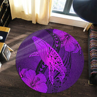 Hawaiian Map Whale Swim Hibiscus Polynesian Round Carpet - Purple - AH - Polynesian Pride