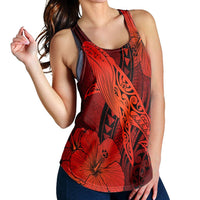 Hawaiian Map Whale Swim Hibiscus Polynesian Racerback Tank - Red - AH - Polynesian Pride
