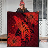 Hawaiian Map Whale Swim Hibiscus Polynesian Premium Quilts - Red - AH - Polynesian Pride