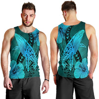 Hawaiian Map Whale Swim Hibiscus Polynesian Tank Top - Turquoise - AH - Polynesian Pride