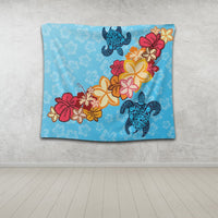 Hawaiian Ocean Turtle Plumeria And Hibiscus Polynesian Tapestry - AH - Polynesian Pride