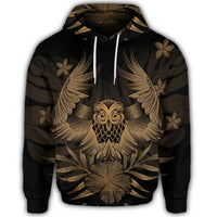 Hawaiian Owl Hibiscus Plumeria Polynesian Hoodie Gold - Polynesian Pride