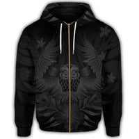 Hawaiian Owl Hibiscus Plumeria Polynesian Zip Hoodie Gray - Polynesian Pride
