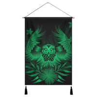Hawaiian Owl Hibiscus Plumeria Polynesian Hanging Poster - Green - AH Hanging Poster Cotton And Linen - Polynesian Pride