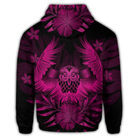 Hawaiian Owl Hibiscus Plumeria Polynesian Hoodie Pink - Polynesian Pride