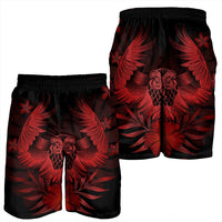 Hawaiian Owl Hibiscus Plumeria Polynesian Men's Shorts - Red - AH - Polynesian Pride