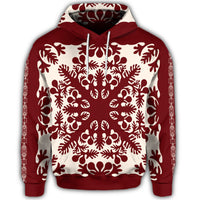 Hawaiian Palm Tree Quilt Tradition Red Hoodie - Polynesian Pride