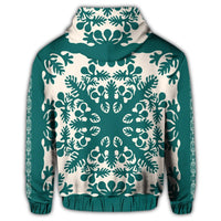 Hawaiian Palm Tree Quilt Tradition Turquoise Hoodie - Polynesian Pride