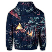 Hawaiian Palm Tree Volcano Night On The Land Hoodie - Polynesian Pride