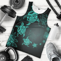 Hawaiian Plumeria Hibiscus Turtle Under Sea Polynesian Tank Top Blue AH - Polynesian Pride