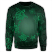 Hawaiian Plumeria Hibiscus Turtle Under Sea Polynesian Sweatshirt Green AH - Polynesian Pride