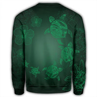 Hawaiian Plumeria Hibiscus Turtle Under Sea Polynesian Sweatshirt Green AH - Polynesian Pride