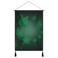 Hawaiian Plumeria Hibiscus Turtle Under Sea Polynesian Hanging Poster Green AH Hanging Poster Cotton And Linen - Polynesian Pride