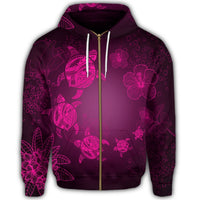 Hawaiian Plumeria Hibiscus Turtle Under Sea Polynesian Zip Hoodie Pink - Polynesian Pride