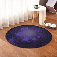 Hawaiian Plumeria Hibiscus Turtle Under Sea Polynesian Round Carpet Purple AH - Polynesian Pride