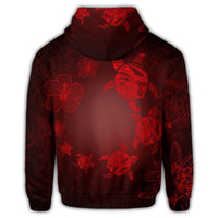 Hawaiian Plumeria Hibiscus Turtle Under Sea Polynesian Zip Hoodie Red - Polynesian Pride