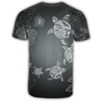 Hawaiian Plumeria Hibiscus Turtle Under Sea Polynesian T Shirt White AH - Polynesian Pride