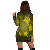 Hawaiian Plumeria Hibiscus Turtle Under Sea Polynesian Hoodie Dress Yellow AH - Polynesian Pride