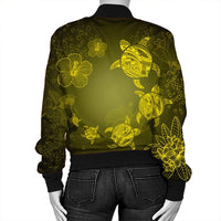 Hawaiian Plumeria Hibiscus Turtle Under Sea Polynesian Bomber Jacket Yellow AH - Polynesian Pride
