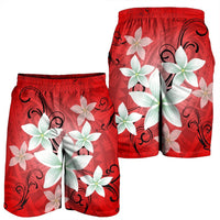 Hawaiian Plumeria Polynesian Men's Shorts - Red - AH - Polynesian Pride
