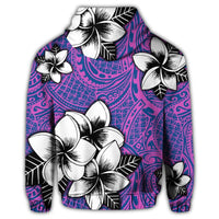 Hawaiian Plumeria Tribal Pink Polynesian Zip Hoodie Blue - Polynesian Pride