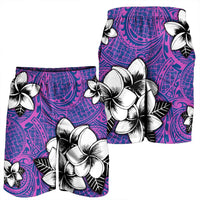 Hawaiian Plumeria Tribal Pink Polynesian Men's Shorts Blue AH - Polynesian Pride