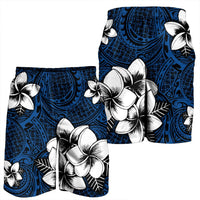 Hawaiian Plumeria Tribal Polynesian Men's Shorts Blue AH - Polynesian Pride
